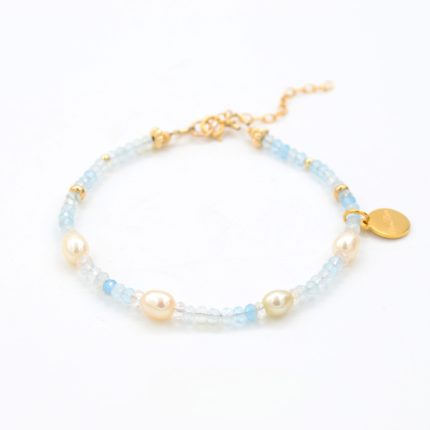 Aquamarine Fluorite Freshwater pearls Hand bracelet