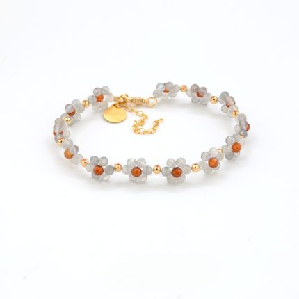 Gray moonstone Sunstone Flower Hand bracelet